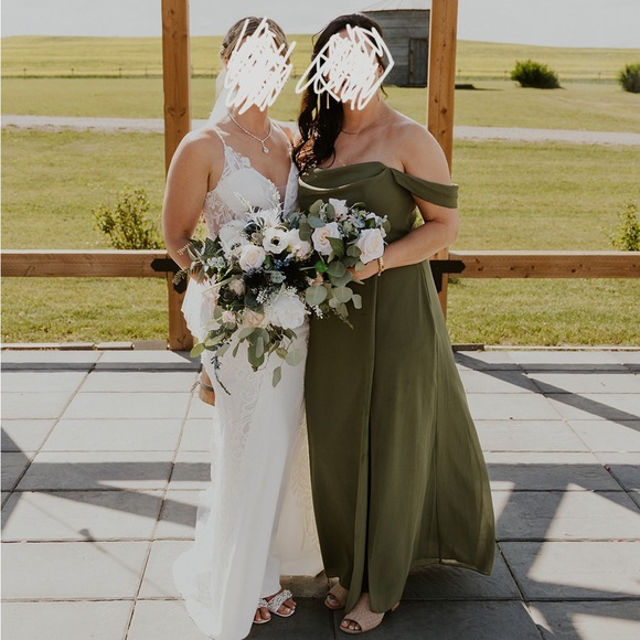 Olive green bridesmaid dress- size 12 - Picture 1 of 3